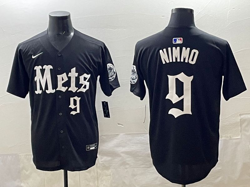 Men 2025 New York Mets #9 Nimmo Black Five generations Joint Name Nike MLB Jersey style 8->new york mets->MLB Jersey